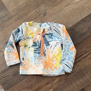 Ruffle Butts Floral Kids Rashguard - Blue, Yellow, Orange 3-6m